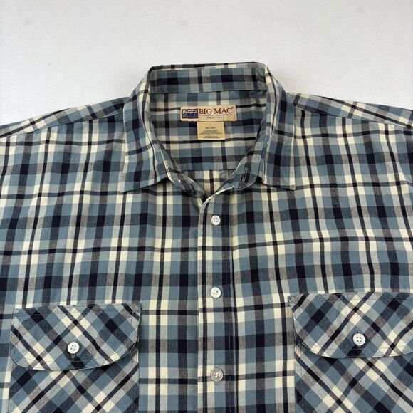 Vintage Big Mac Workwear Button Up Shirt Mens XL Plaid Long Sleeve Blue Pockets - Picture 1 of 7